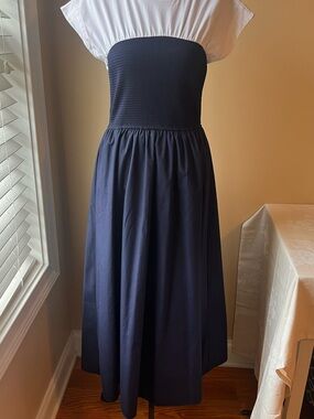 Women's Navy Blue Maxi Dress with Smocked Bodice